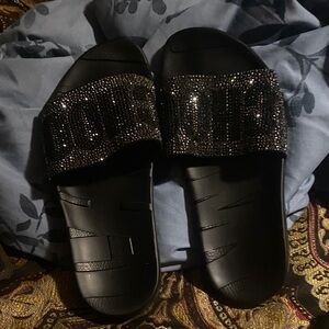 Jimmy Choo Black Crystal-Embellished Slide Sandals